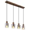 Image de Globo underwood suspension de bar aspect bois, abat-jour en verre fumé foncé, 4 ampoules e27