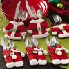 Image de Porte Couverts - Décoration de Fête - Noël - 6 Sacs - Polyester - Costume de Père Noël