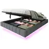 Image de Sommier coffre 140x200cm, lit double avec led, espace de rangement, sans tête de lit ni matelas, lin gris