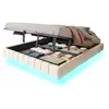 Image de Sommier coffre 180x200cm, lit double avec led, espace de rangement, sans tête de lit ni matelas, lin beige