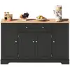 Image de Buffet 138x40x85cm, armoire de rangement avec tiroir et 4 portes, meuble de cuisine, mdf noir+naturel