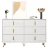 Image de Chiffonnier 120x40x77 cm, commode avec 6 tiroirs, style design, aggloméré, blanc+doré
