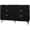 Image de Chiffonnier 120x40x77 cm, commode avec 6 tiroirs, style moderne, aggloméré, noir+doré