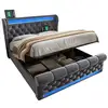 Image de Lit coffre double 160x200cm, design élégant, led, usb + type-c, sommier, velours, gris, sans matelas