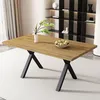 Image de OKWISH Table à manger rectangulaire 140×80×76cm - Design à pieds croisés - Table moderne et simple en fer forgé - Chêne+noir