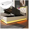 Image de OKWISH Lit enfant 90×200cm lit simple 1 place - LED - Chargement USB - Rangement - PU beige-blanc (avec sommier et matelas)