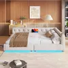 Image de KoDise Canapé-lit 140x200 cm Lit adulte avec LED et port USB - sommier à lattes - lin beige - sans matelas
