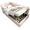 Image de Lit enfant simple 90x200 cm avec sommier à lattes métalliques - tête de lit capitonnée - velours - rose (sans matelas)