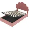 Image de Lit coffre 90x200 cm, lit enfant avec tête de lit en forme de fleur, en velours rouge, sans matelas