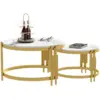 Image de Table basse rond imbriqué - table de salon avec plateau en mdf blanc et structure en métal doré