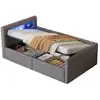 Image de Lit coffre 90x200 cm, lit enfant avec éclairage led, veilleuse, port de usb et étagère, sans matelas, tissu velours, gris clair