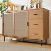 Image de Bahut de Rangement avec 2 Portes Coulissantes et Étagères Ajustables Meuble Pratique pour Salle à Manger - Couleur Naturel