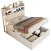 Image de Lit coffre 90x200 cm, lit simple avec usb, tête de lit rembourrée, design rétro en bois et métal, sans matelas, blanc