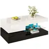 Image de Table basse rectangulaire 90x45x35,5 cm, led, étagère en verre, design noir et blanc contrasté, aggloméré