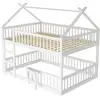 Image de Lit superposé enfant 140x200 cm lit familial enfant avec sommier et haute clôture - crade de lit en bois - blanc (sans matelas)