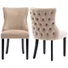 Image de Chaise de salle à manger en velours 2 pièces - chaise salon avec pieds courbés en bois noir - rembourrée garniture à clous - beige