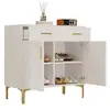Image de Buffet avec 2 portes et 2 tiroirs - poignées et pieds en métal pour salon et salle à manger - 80x35x75 cm - blanc