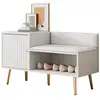 Image de Meuble à chaussures 10 paires 1 porte blanches avec banc rembourré et dossier - 100x40x58 cm