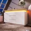 Image de Commode - Meuble avec 2 Portes 3 Tiroirs et LED Contrôlable APP - design Moderne 140×39×81 cm Blanc