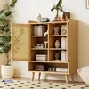 Image de Meuble à Chaussures - Meuble Naturel avec 1 Tiroir et 2 Portes Étagères Rotin et Bois 80x35x105 cm Chêne Clair
