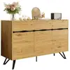 Image de Buffet de salon, buffet couleur bois avec 3 portes aspect bois, pieds en métal pour le salon ou la salle à manger