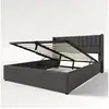 Image de Lit adulte 140x200 cm avec matelas et sommier - lit double avec espace de rangement - lin- gris