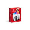 Image de Nintendo Switch (modèle OLED) avec station d’accueil et manettes Joy-Con blanches