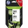 Image de HP 302 Pack combo de 2 (X4D37AE) - Noir/3 couleurs