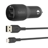 Image de Belkin Boost Charge Chargeur de voiture 2 ports USB-A (24 W) sur prise allume-cigare avec câble USB-A vers Lightning 1 m