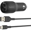 Image de Belkin Boost Charge Chargeur de voiture 2 ports USB-A (24 W) sur prise allume-cigare avec câble USB-A vers USB-C 1 m