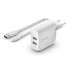 Image de Belkin Boost Charge Chargeur secteur 2 ports USB-A 24 W avec câble Lightning vers USB-A (Blanc)