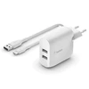 Image de Belkin Boost Charge Chargeur secteur 2 ports USB-A 24 W avec câble USB-A vers USB-C (Blanc)