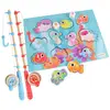 Image de 2 Cannes à Peche 43 Cm bois avec Moulinet + 10 Poissons bois