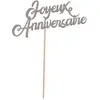 Image de Pique à gâteau Joyeux Anniversaire pailletée Argent 20 cm FETE-22731