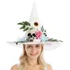 Image de Chapeau de sorcière adulte blanc avec fleurs FETE-23534