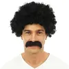 Image de Perruque courte frisée et moustache, Noir FETE-23995