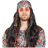 Image de Perruque hippie homme, raide noire avec tresse en tissu FETE-68604