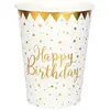 Image de Sachet de 10 Gobelets Happy Birthday métal, Blanc/Or (bord doré) FETE-6746BLANC