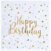 Image de Sachet de 20Petites serviettes Happy Birthday métal, Blanc/Or FETE-6747BLANC