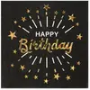 Image de Sachet 10 Serviettes HAPPY BIRTHDAY Etincelant métal noir/Or RDF-7508-noir