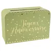 Image de Petite Tirelire valise Joyeux Anniversaire métallisée vert Sauge/Or RDF-5671-vert