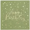 Image de Sachet de 20Petites serviettes Happy Birthday métal, Sauge/Or FETE-6747VERT