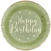 Image de Sachet de 10 Assiettes Happy Birthday métal, Sauge/Or FETE-6745VERT