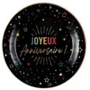 Image de Paquet de 6 Petites Assiettes Anniversaire Festicolor, multi/NOIR 17,,5cm RDF-9035-noir