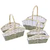 Image de Lot 3 Grands Paniers Rectangulaires en osier 18cm, 23cm et 28cm, Blanc/VERT VAN756L
