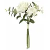 Image de Bouquet de 2 Roses et 2 Eucalyptus avec Spirée 32cm, Crème FBO3003B