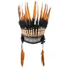 Image de Coiffe d'indien poils noirs et plumes marrons luxe FETE-11250