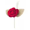 Image de Fleur Rose rouge 11cm sur tige avec feuilles dorées FETE-11778