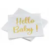 Image de Sachet de 20 Serviettes Hello Baby blanches impression dorée C-12061