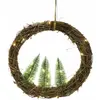 Image de Couronne Noël rotin avec 3 sapins et 30 leds ˜ 28cm à suspendre FETE-12439